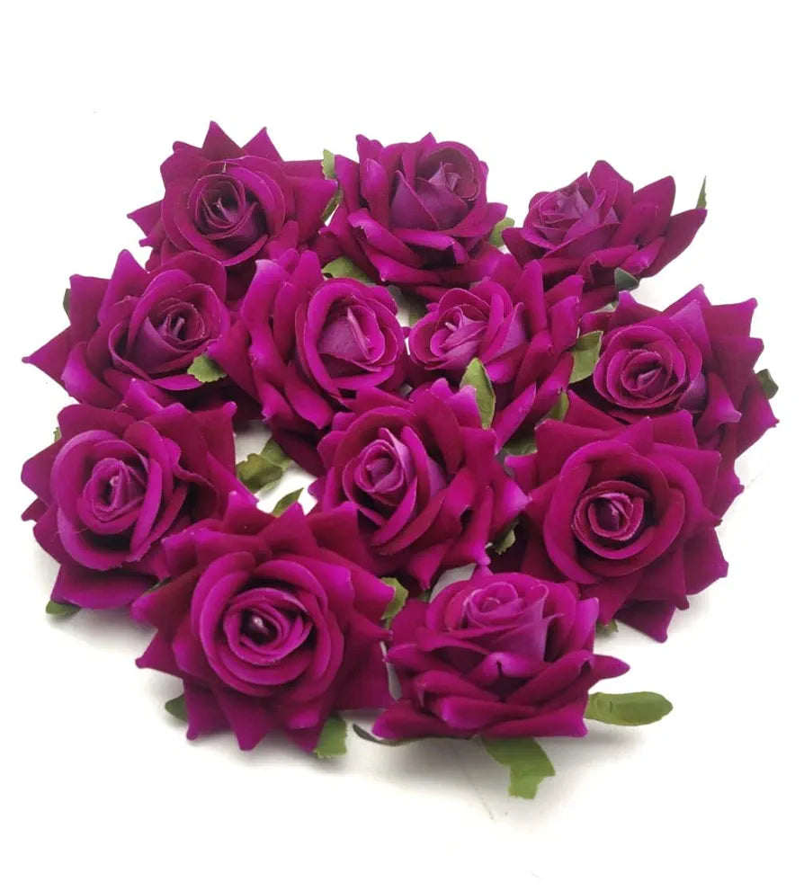 SATYAM KRAFT 12 Pcs Artificial Velvet Rose Flowers | Fake Floral Decoration for Ganesh chaturthi, Home, Janmashtami, DIY Craft, Room Decor, Festival & Gift Items